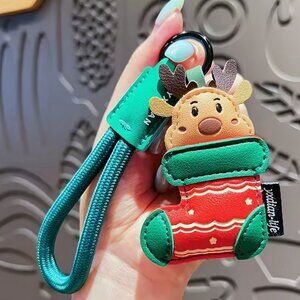 Cute Reindeer in a Christmas Stocking purse charm keychain